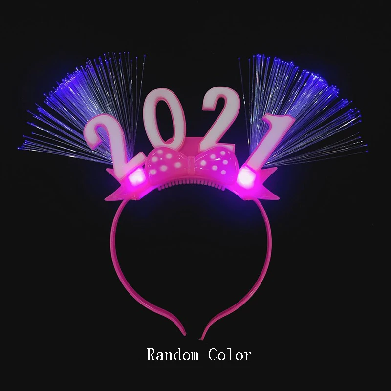 

2021 LED Light Up Fiber Optic Headband New Year Flashing Hair Hoop Glowing Luminous Headdress Christmas Festival Party Favors