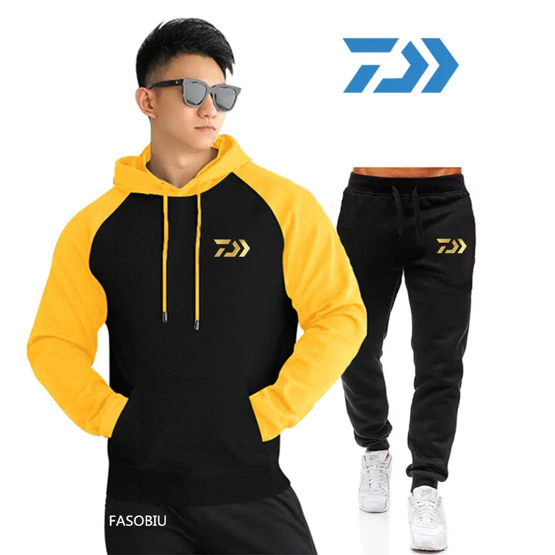 

Daiwa Autumn Winter 2021 Fishing Suit Cotton Outdoor Camping Hiking Sport Set Patchwork Clothes Fishing Hoodies Pants Suit