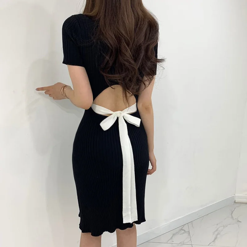 

Korean Hollow Out Waist Sweater Dress Women One Piece Knit Dress Woman Sexy Office Pullover Knitted Sweater Dress Midi Dresses