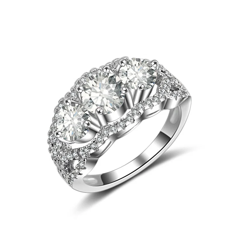 Волнистые циркониевые изысканные обручальные кольца для женщин серебряного