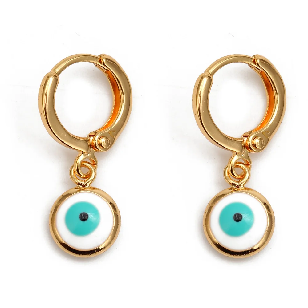 white EVIL EYE золотистые серьги-подвески Цвет Медь Висячие красные синие турецкий глаз висячие серьги модные украшения для женщин Дамские EY6456 - Metal Color: white