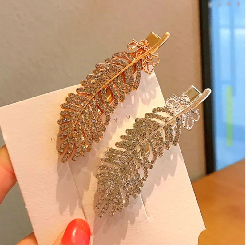 

LATS Rhinestone Feather Hair Clip for Women Bangs Clip Headdress Duckbill Clip Back of Head Hair Accessories Korea New Headwear