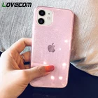 Чехол-накладка LOVECOM для iPhone 13, 12, 11 Pro Max, X, XS Max, XR, 6, 6S, 7, 8 Plus, прозрачный, с блестками