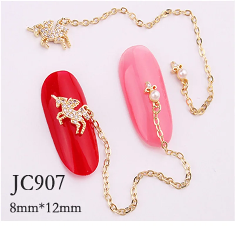 

2Pcs/Lot 3D Zircon Nail Alloy Jewelry Chain Accessories Pendant Gold&Silver Charms For Manicure Crystals Stone Nail Supply 6*9mm