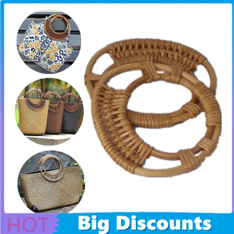 

Round Rattan Bag Handl 2021 Purse Handle Bag Handle DIY Bag Hanger Wooden Bamboo Strap Cane Straw Bag Handle Knitted Bag Part