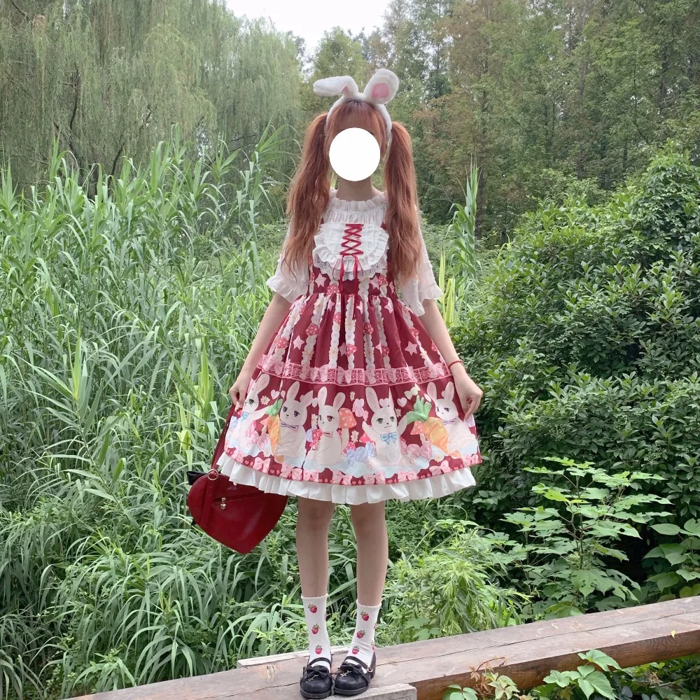 Kawaii японский Лолита девушка Лолита гриб кролик кружева милое платье без рукавов