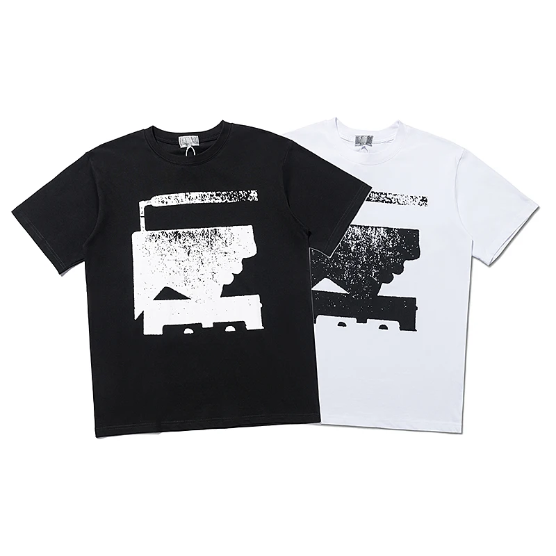 

2021 New Men's T-shirt Cavemt's faceWhite Printed Short Sleeve T-Shirt for Men and Women Abstract Ink Spray Harajuku Style Half