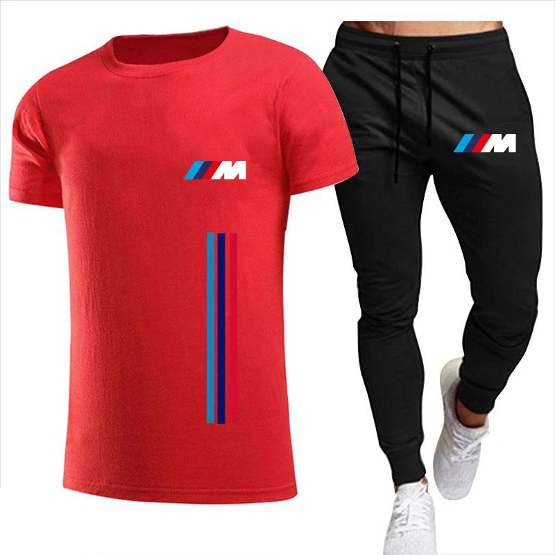 

2021New BMW M Men's Summer Leisure Sets T-Shirt+pants Two Pieces Casual Tracksuit Male Sportswear Gym Brand Clothing men's sets