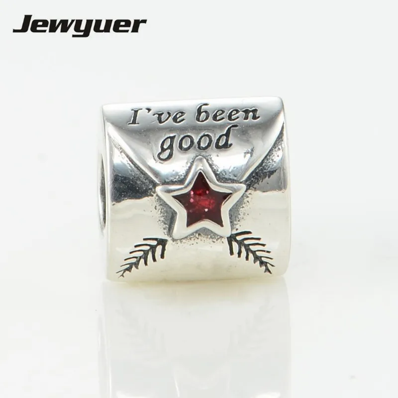

Silver Letter to Santa with red Enamel charms 925 Sterling Silver fine jewelry Fit charm beads Bracelets DIY for women BE251