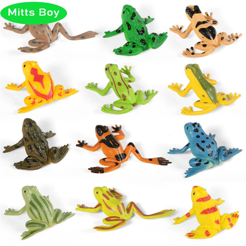 

12Pcs Simulation Insect Animal Model Figures Mini Frog Vinyl Amphibian Animal Poultry PVC Figures Dolsl Toys Gift