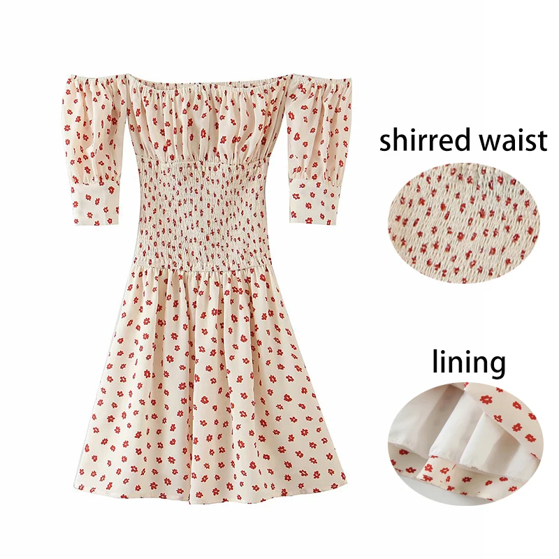 

MosiMolly Off Shouler Dot Print Dress Women Boho Beach Smock Dress Mini Dress Female Vestidos