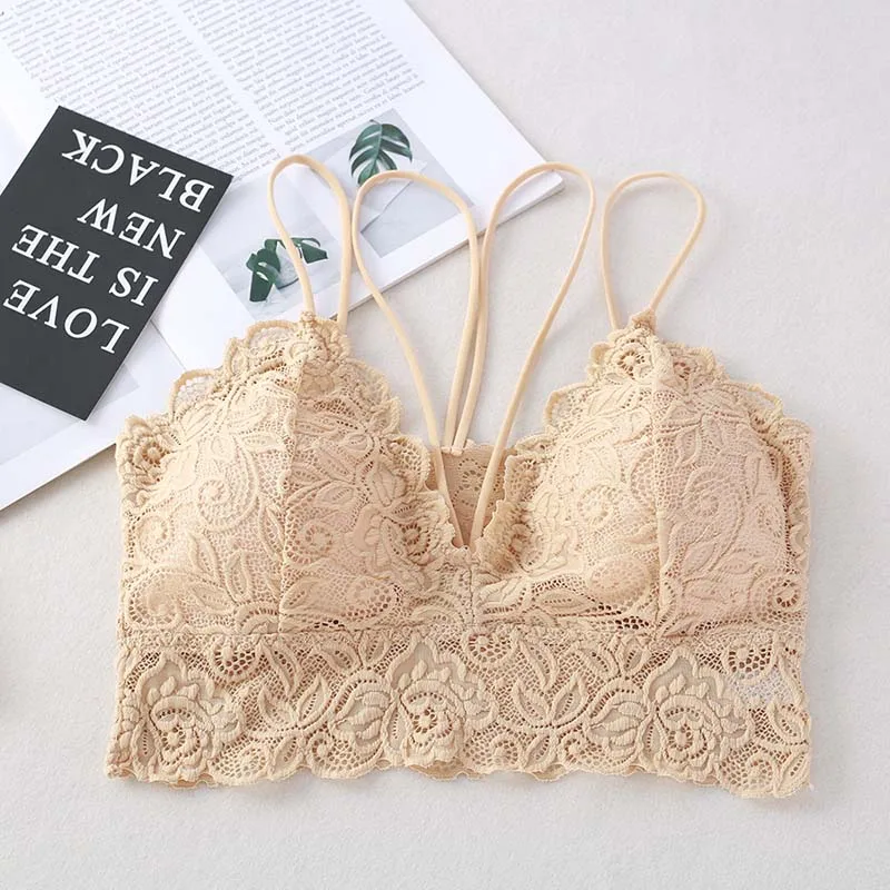 Женский бюстгальтер пуш-ап кружевной с треугольными чашечками без косточек