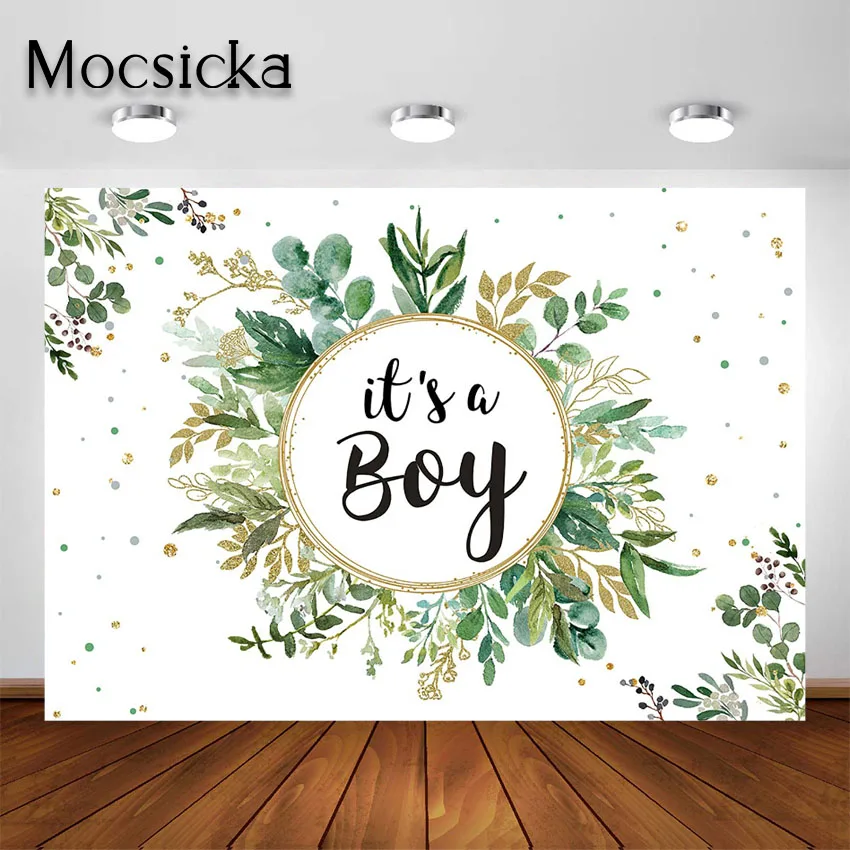 

Mocsicka It's a Boy Baby Shower Декорации для вечеринки зеленый лист Золотой Круг Baby Shower