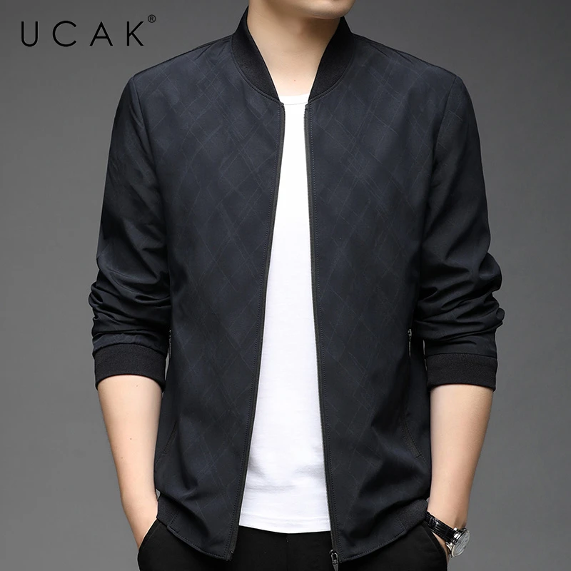 

UCAK Brand New Autumn Streetwear V-Neck Zipper Jackets Men Clothing Classic Casual Pocket Jacket Coat For Men Clothes U8268