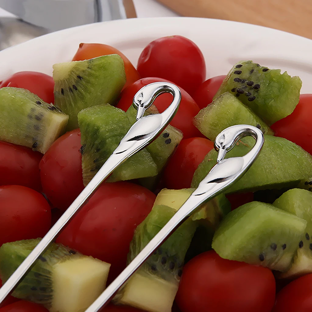 Вилка и ложка для фруктов из нержавеющей стали основание в виде лебедя кофе 3 шт.