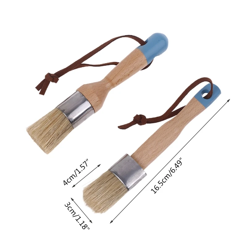 

2 Pcs Round and Flat Chalk Paint Wax Brush Ergonomic Wood Handle Natural Bristle Brushes Furniture Painting Waxing Tool