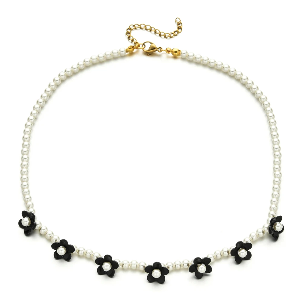 

ZMZY New Sweet Charm Chain Colorful Beaded Flowers Pearl Necklace for Women Party Jewelry Summer Gifts