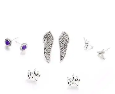 4 пары в комплекте богемные крылья фиолетовые серьги гвоздики с кристаллами