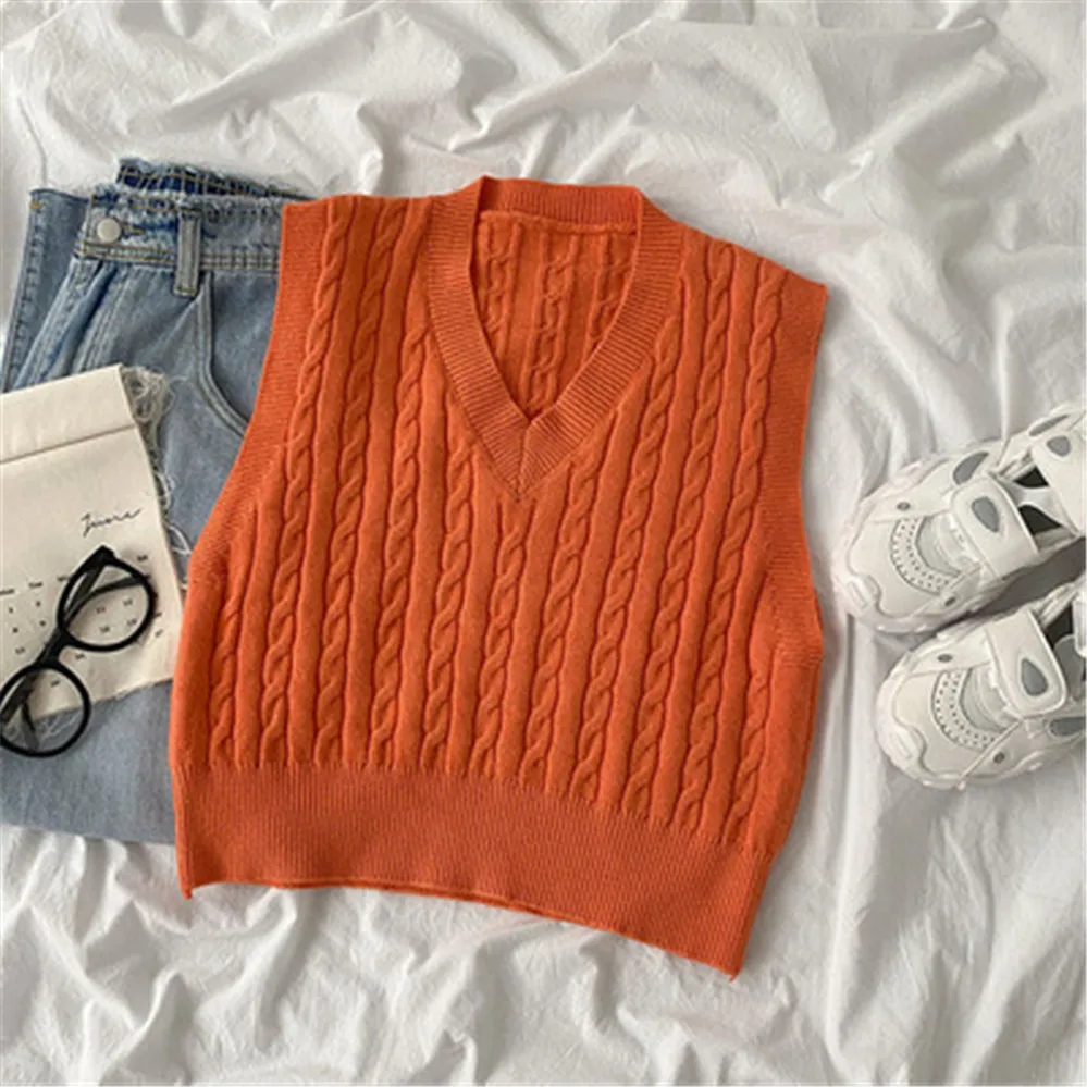 

2020 Knitted Vests Women V-neck Short Style Solid Basic Outwear Casual Colorful Waistcoats Womens Sleeveless Wool All-match New