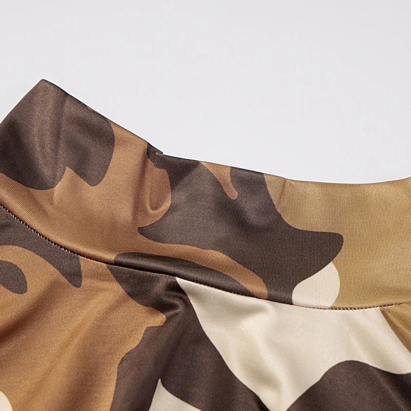 

Plugalong Camouflage Print Rompers Womens Jumpsuit High Neck Bodysuits Camo Long Sleeve Streetwear Fitness Casual Playsuits Club