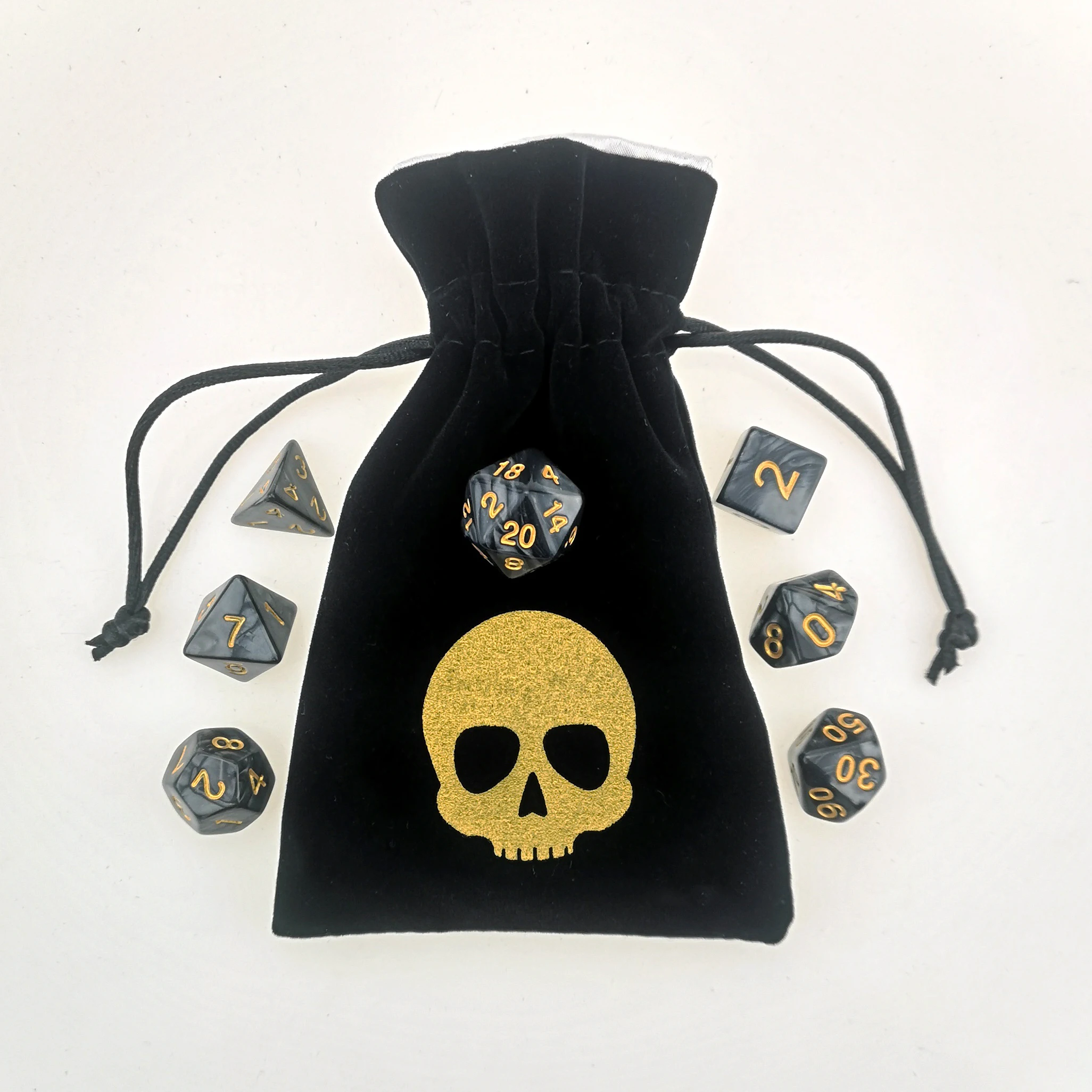 Rollooo Pearlized Purple or Black Dice with Matching Customized Logo DND Bag for RPG Game
