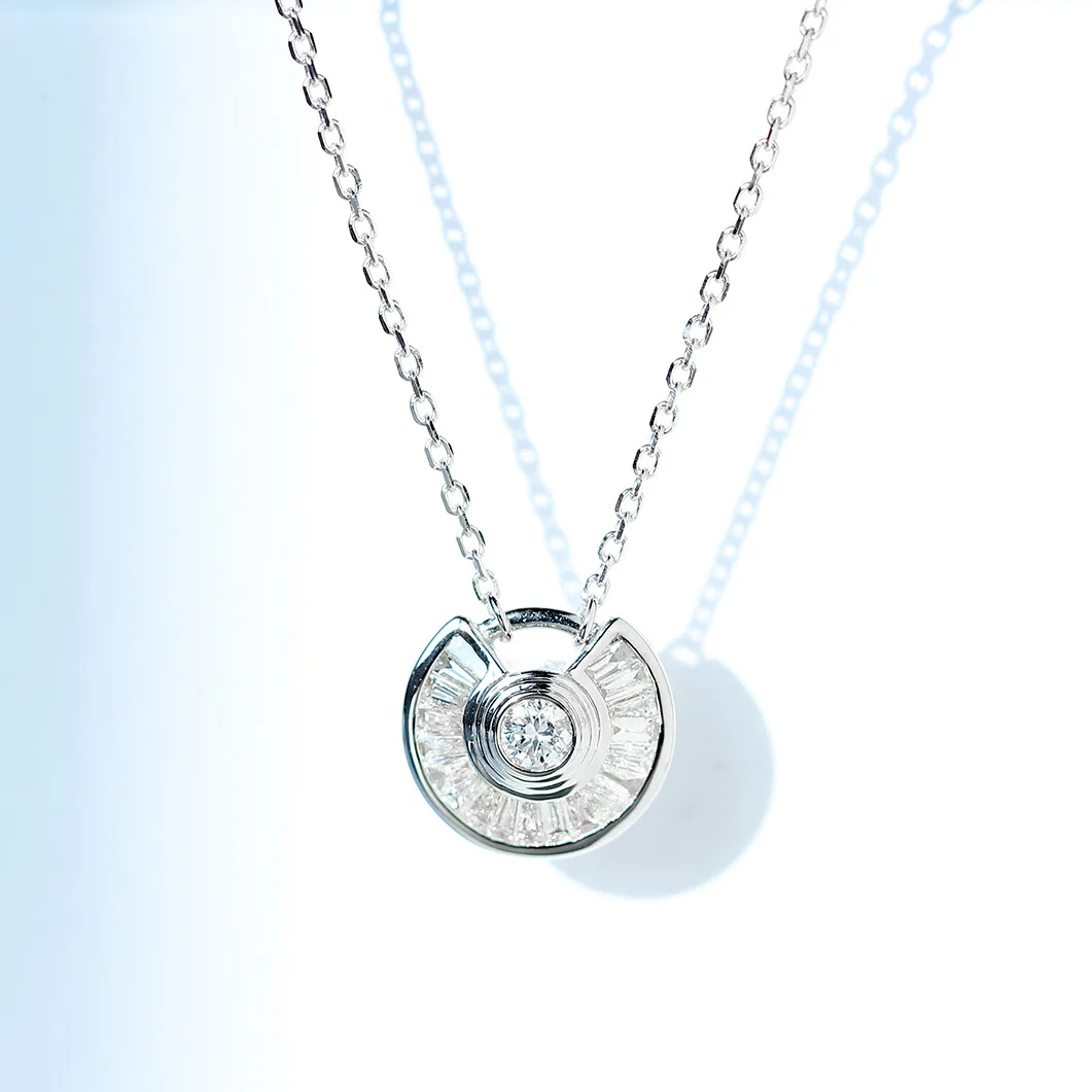 

Newest White Gold Vintage Round Brand Necklace Amulet White Zircon Pendant Ladder Square Real Diamond Clavicle Chain Female
