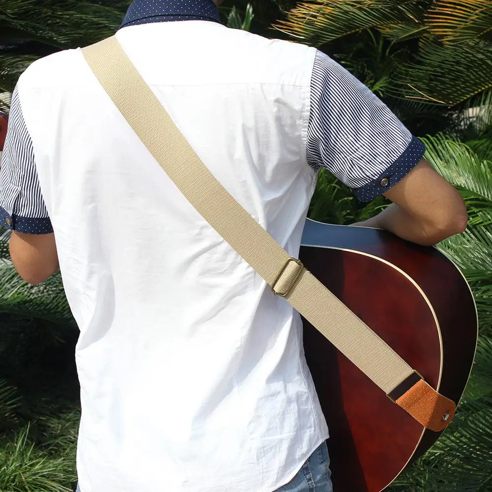 

Guitar Strap Adjustable Woven Cotton Guitar Belt With Luxury PU Leather Ends On For Electric Acoustic Folk Guitar Accessories