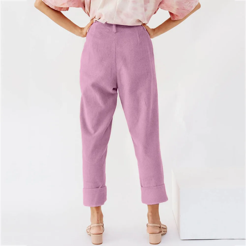 Женские модные вельветовые брюки Fmeale с высокой талией однотонный просторный