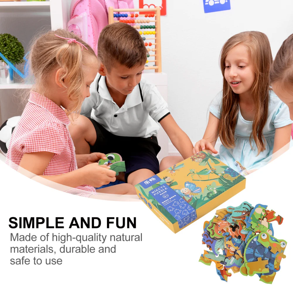 1 pc Wooden Puzzle Educational Cartoon Insect Theme Large Blocks Jigsaw Toy Puzzles Birthday Gift for Children Boys | Игрушки и хобби