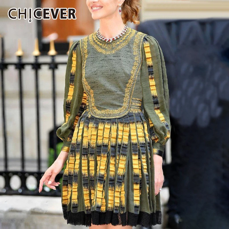 CHICEVER Винтаж Печать Вышивка Вечерние Платье для Для женщин с длинными рукавами и