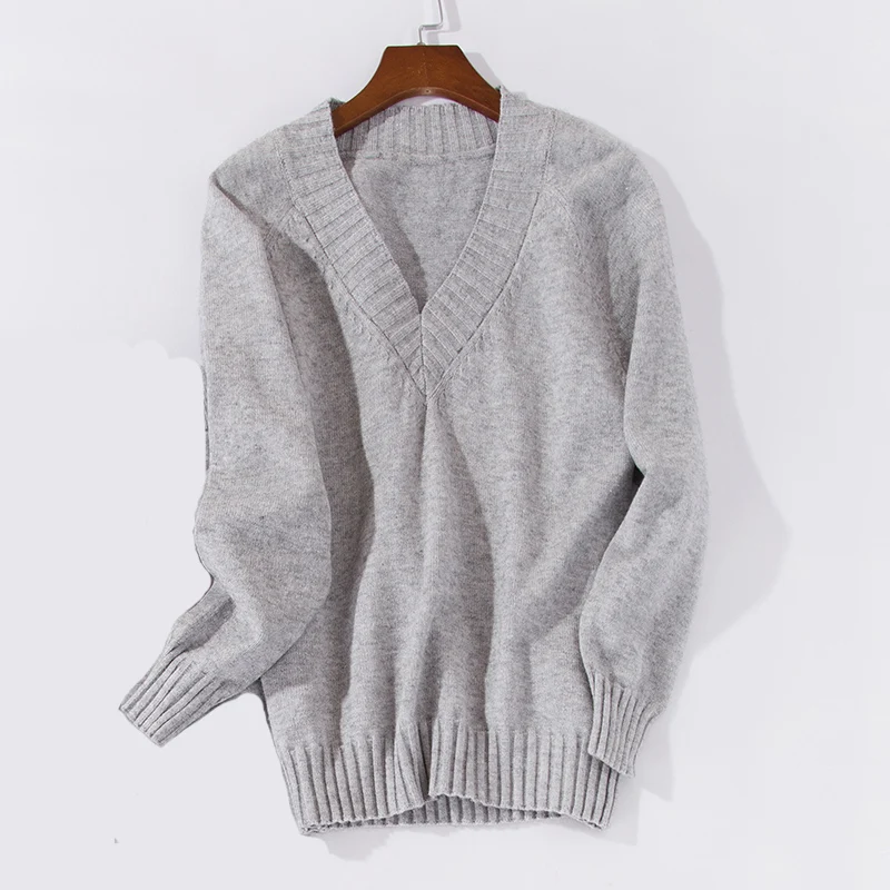 Grey Tops Женские спортивные костюмы осень зима пуловер с вырезом в виде буквы V+ длинные штаны наборы мягкий теплый вязаный свитер Костюмы - Цвет: Grey Tops
