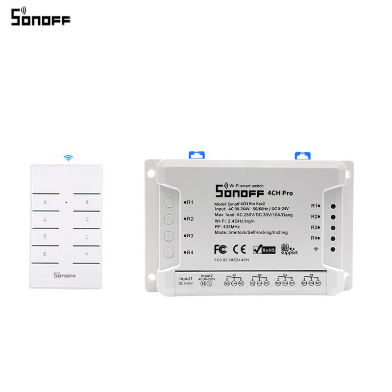 PRO R2 RM433 Itead Sonoff 4CH Pro R2 433 МГц 4 канала RF беспроводной пульт дистанционного управления Wifi умный переключатель инчинг интерлок реле Alexa Google Home - Комплект: PRO R2 RM433