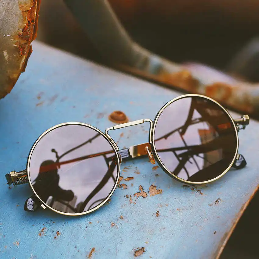

shipping New punk Free polarized round sunglasses, metal frame glasses