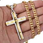 Кулон в виде Креста для мужчин и женщин, ожерелье из нержавеющей стали с кубинской цепью, изогнутая цепь с распятием в стиле унисекс, цвет золото и серебро