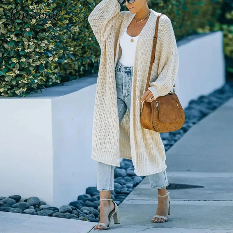 

Autumn Elegant Long Sleeve Sweaters Tops Fashion Winter Knitted Cardigan Simple Ladies New Casual Loose Women Long Coat Jumper
