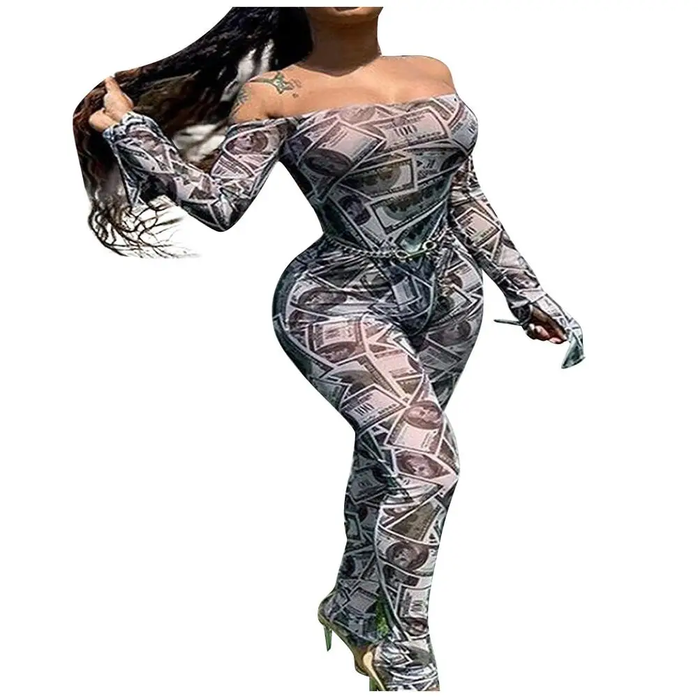 Женские комбинезоны с принтом модные облегающие пикантные открытыми плечами и