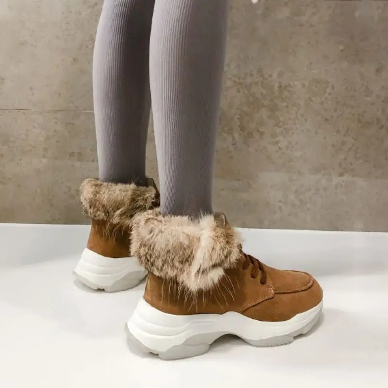 

RIZABINA Women Snow Boots Real Leather Fashion Warm Fur Winter Shoes Woman Plush Short Boot Casual Footwear Size 35-39