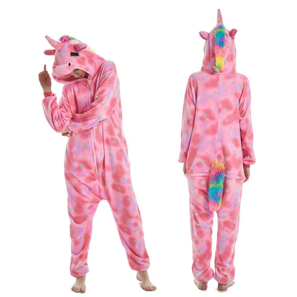 Единорог пижамы onesie женские кугуруми панда зимняя Фланелевая пижама Кигуруми