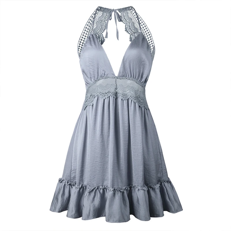 MIOFAR кружевное мини платье с v образным вырезом сексуальное Повседневное без