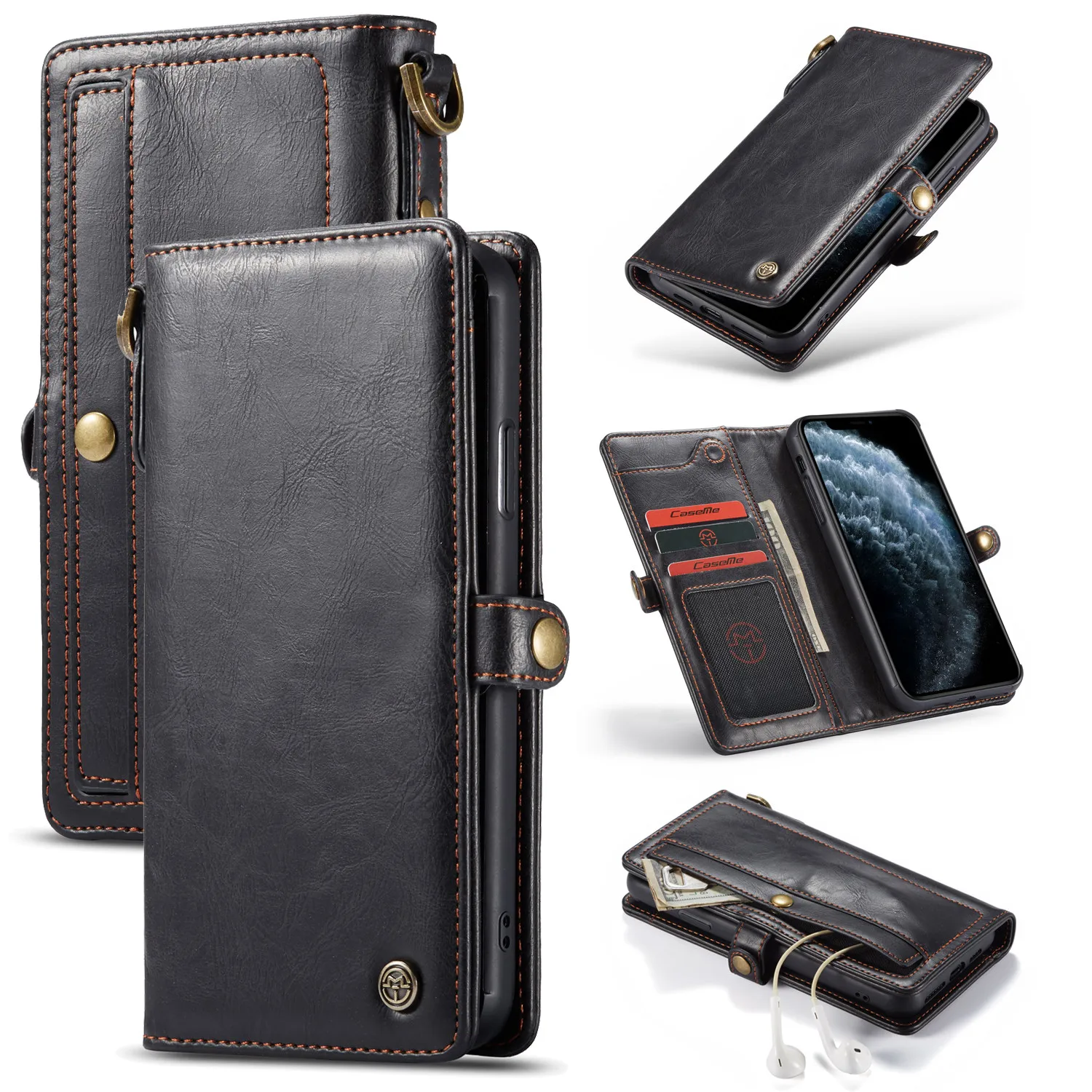 

Leather Case for Apple iPhone 11 XR XS 11 Pro Max for iPhone 7 8 Plus,CaseMe Retro Purse Luxury Magneti Card Holder Wallet Cover