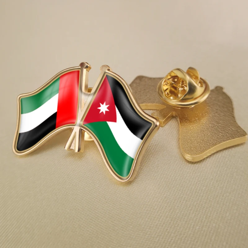 

United Arab Emirates and Jordan Crossed Double Friendship Flags Lapel Pins Brooch Badges