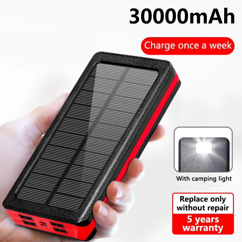 Внешний аккумулятор на солнечной батарее с 4 USB портами 30000 мАч|Внешние