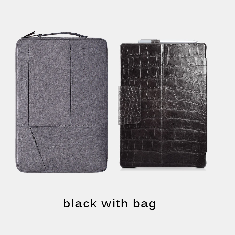 black with bag Роскошный ультра-тонкий футляр из натуральной кожи обложка чехол для microsoft Surface Pro 4/5/6 iPad Pro 7 защитный рукав в виде ракушки - Цвет: black with bag