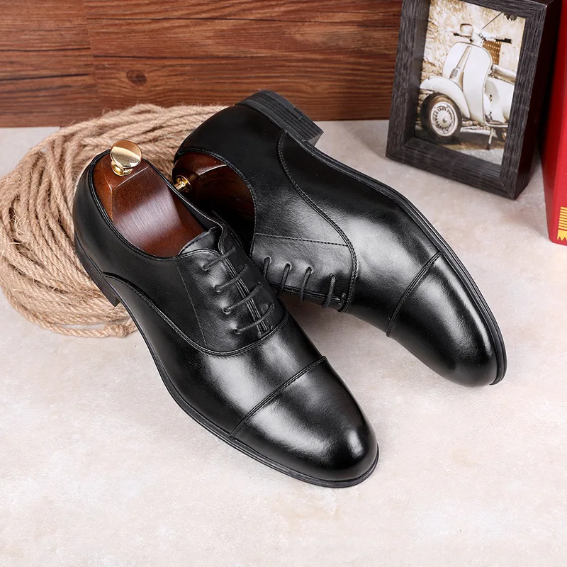 

Мужские деловые кожаные туфли, низкие берцы из искусственной кожи, однотонная износостойкая теплая обувь на шнуровке, нескользящая и водон...