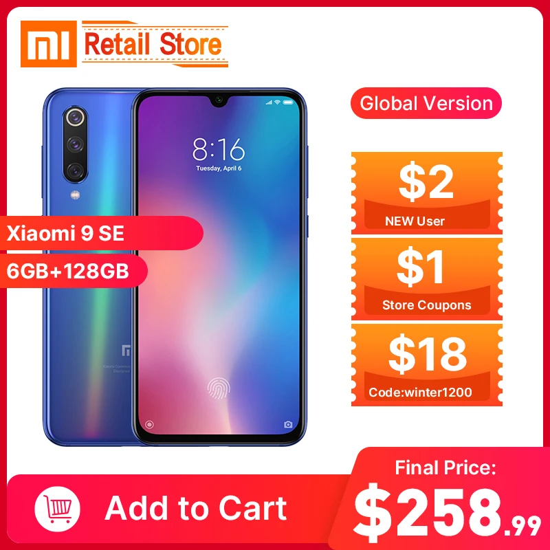 Глобальная версия Xiaomi mi 9 SE Смартфон Snapdragon 712 Восьмиядерный 6 ГБ 128 5 97 &quotAMOLED FHD