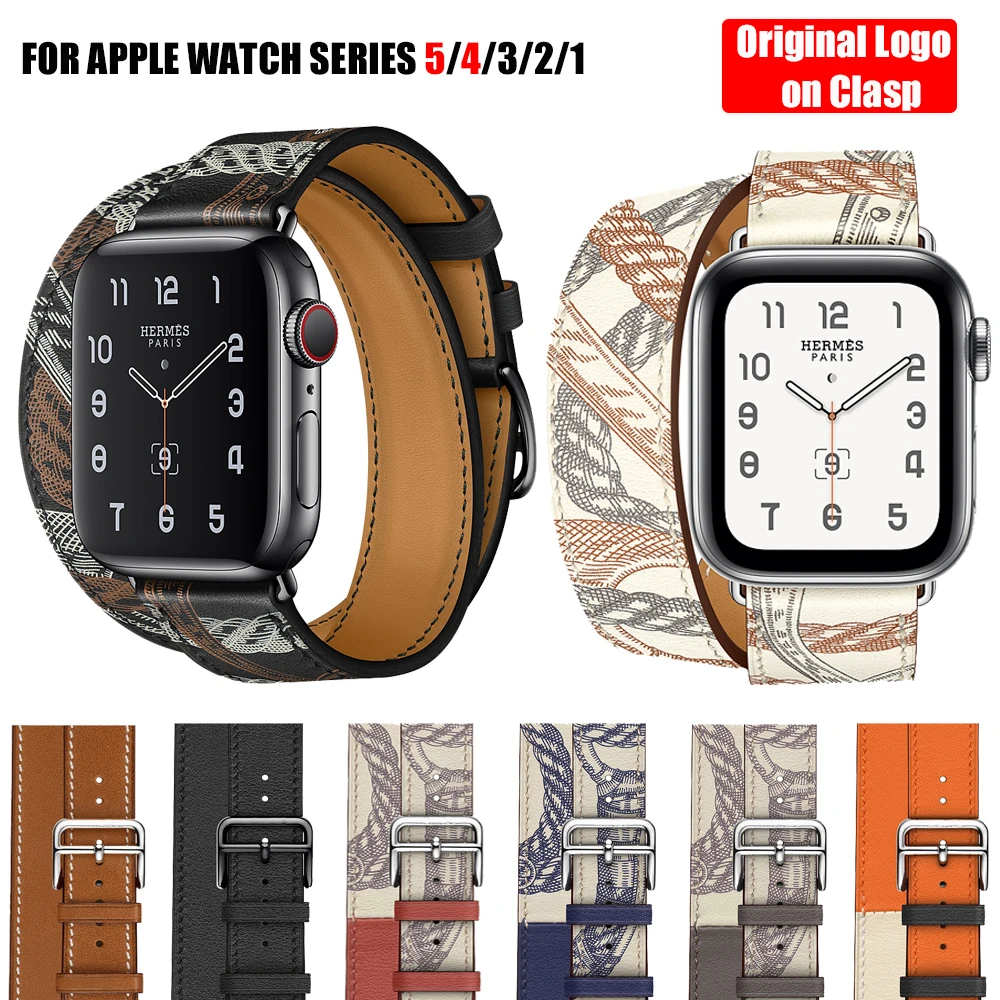 Ремешок для часов Apple Watch 5 4 3 2 1 с логотипом Herm на застежке кожаный двойной ремешок