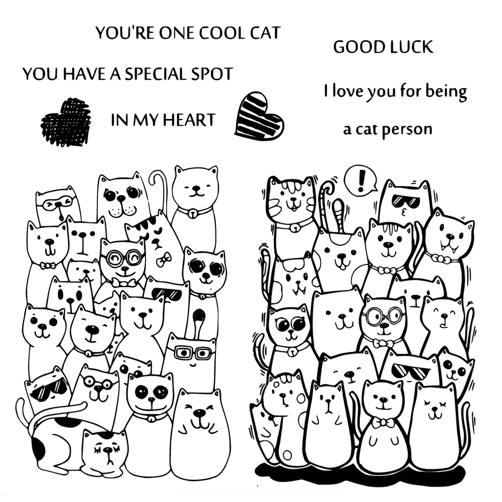 Силиконовые прозрачные штампы AZSG в форме забавного кота/сердца режущие для