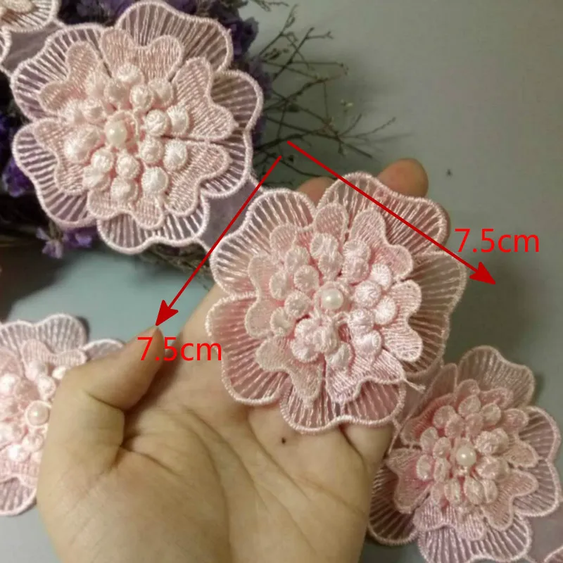 12X винтажная розовая полиэстеровая жемчужная цветочная вышитая кружевная бейка