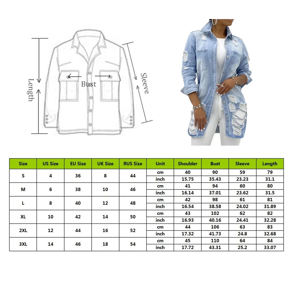 

Laamei Denim Jackets Women Autumn Down Collar Hole Long Sleeve Casual Denim Coat Women Jeans Coat Outerwear Plus Size 3XL