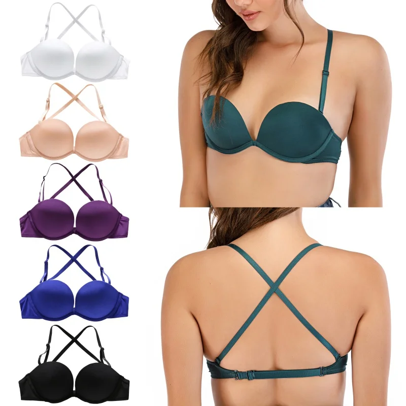 

Women Seamless U-shaped Push Up Bra Glossy Solid Color Beauty Back Bras Female Simple Intimates Underwear